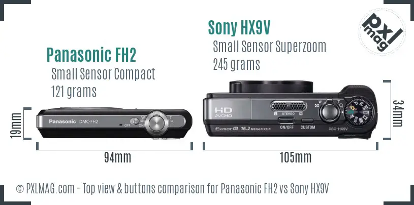 Panasonic FH2 vs Sony HX9V top view buttons comparison