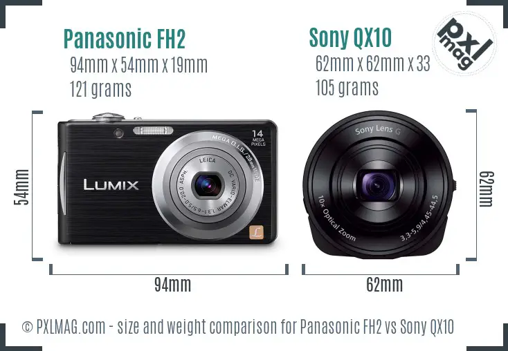Panasonic FH2 vs Sony QX10 size comparison