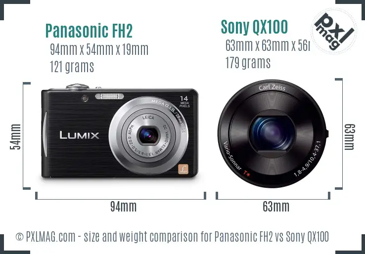 Panasonic FH2 vs Sony QX100 size comparison