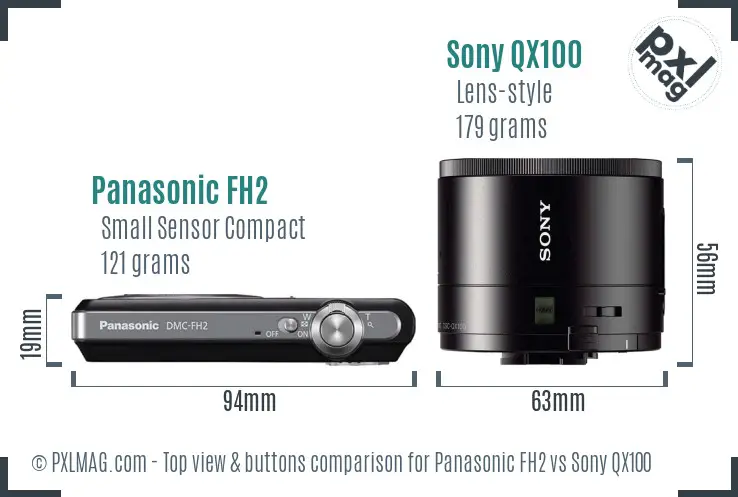 Panasonic FH2 vs Sony QX100 top view buttons comparison