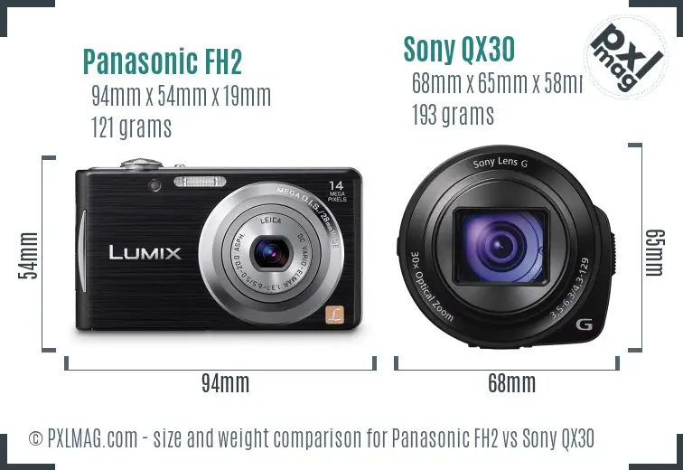 Panasonic FH2 vs Sony QX30 size comparison
