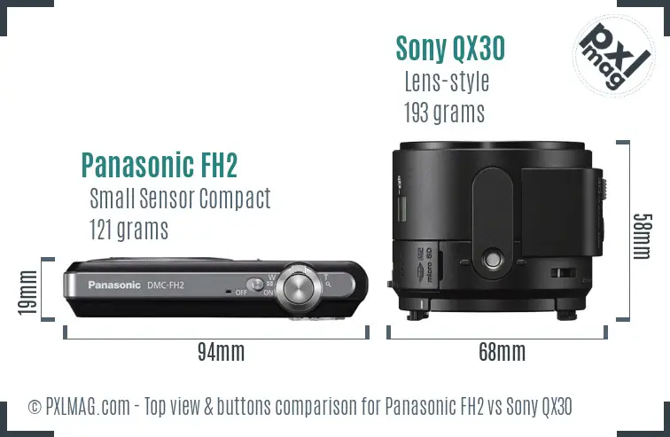 Panasonic FH2 vs Sony QX30 top view buttons comparison