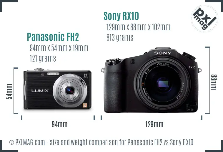 Panasonic FH2 vs Sony RX10 size comparison