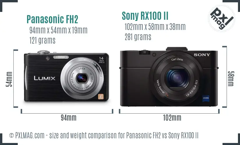 Panasonic FH2 vs Sony RX100 II size comparison