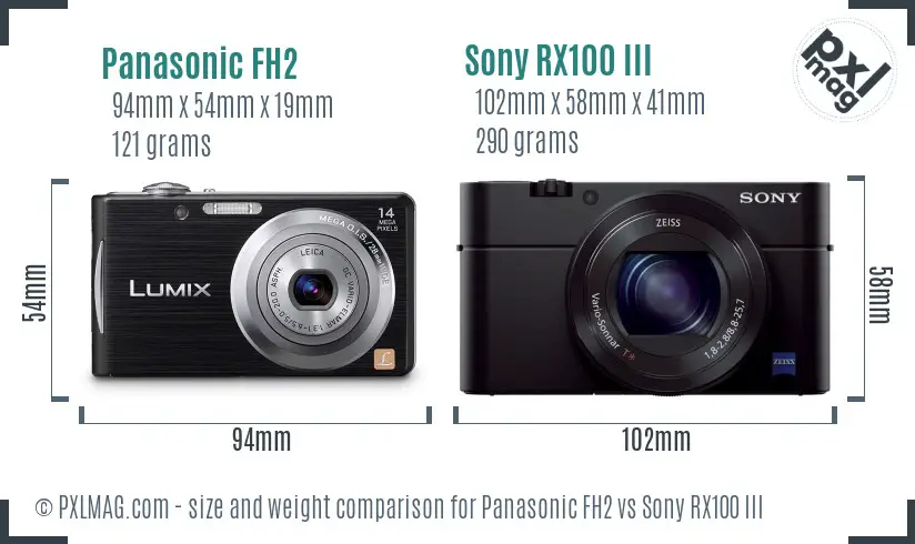 Panasonic FH2 vs Sony RX100 III size comparison