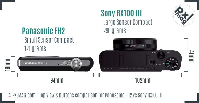 Panasonic FH2 vs Sony RX100 III top view buttons comparison
