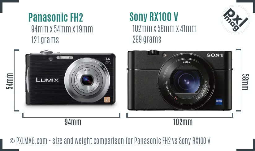Panasonic FH2 vs Sony RX100 V size comparison