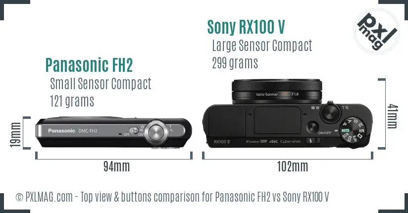 Panasonic FH2 vs Sony RX100 V top view buttons comparison