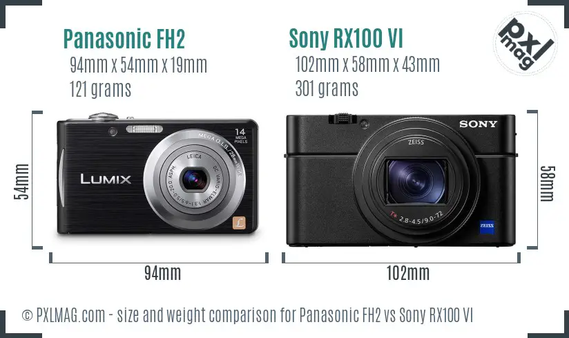 Panasonic FH2 vs Sony RX100 VI size comparison