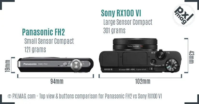 Panasonic FH2 vs Sony RX100 VI top view buttons comparison