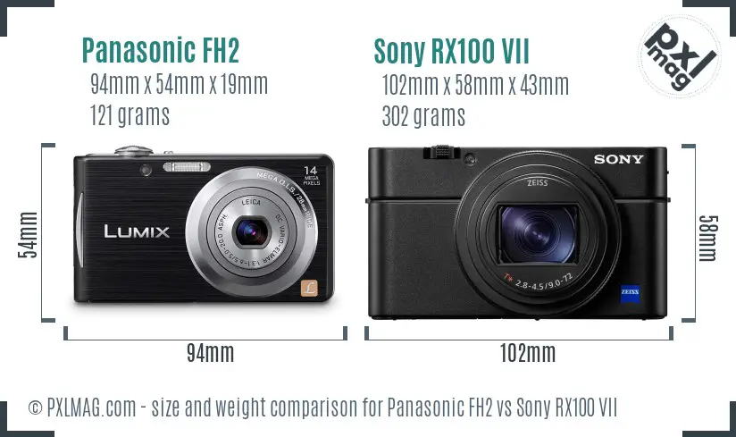 Panasonic FH2 vs Sony RX100 VII size comparison