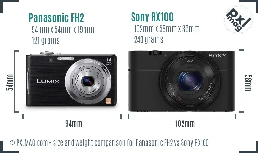 Panasonic FH2 vs Sony RX100 size comparison
