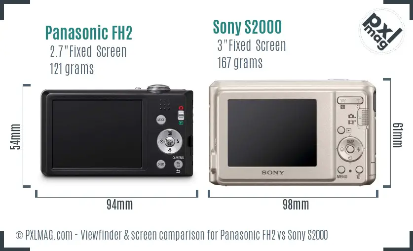 Panasonic FH2 vs Sony S2000 Screen and Viewfinder comparison