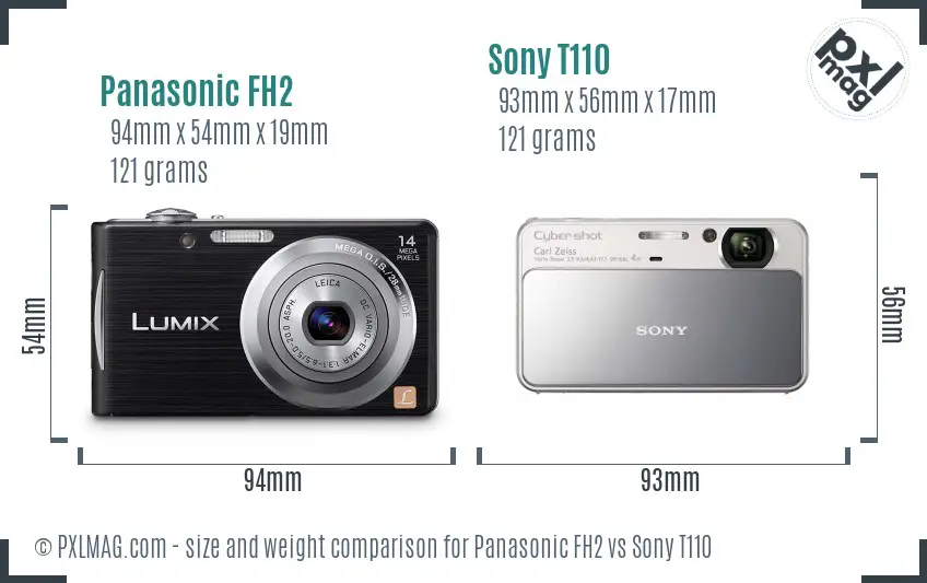 Panasonic FH2 vs Sony T110 size comparison