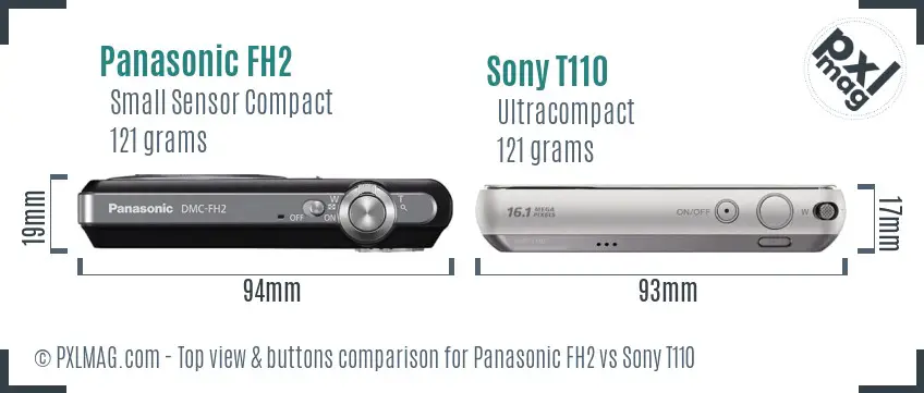 Panasonic FH2 vs Sony T110 top view buttons comparison