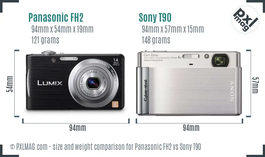 Panasonic FH2 vs Sony T90 size comparison