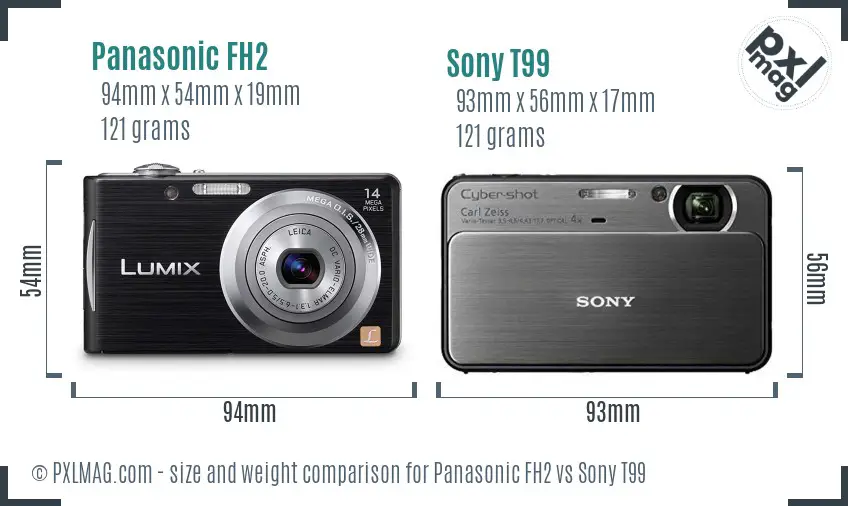 Panasonic FH2 vs Sony T99 size comparison