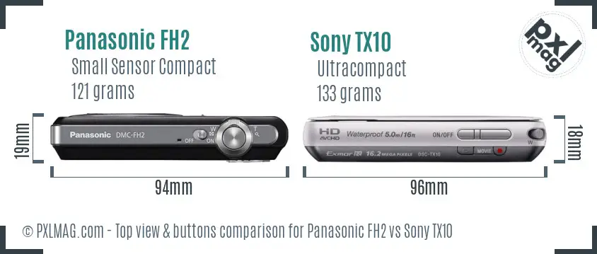 Panasonic FH2 vs Sony TX10 top view buttons comparison