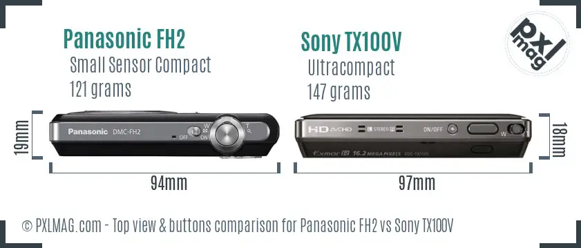 Panasonic FH2 vs Sony TX100V top view buttons comparison