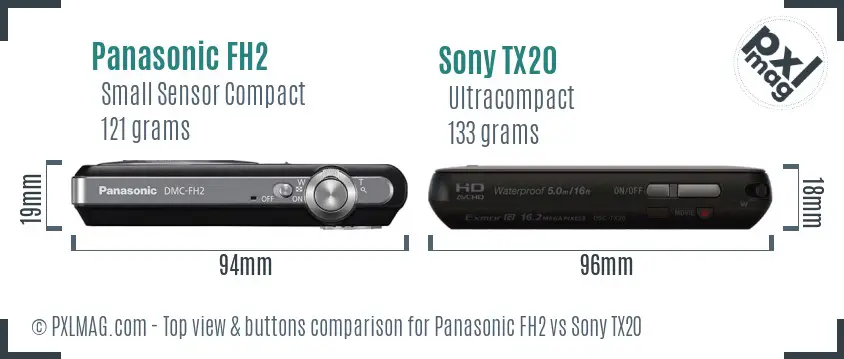 Panasonic FH2 vs Sony TX20 top view buttons comparison