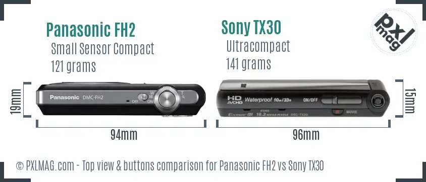 Panasonic FH2 vs Sony TX30 top view buttons comparison