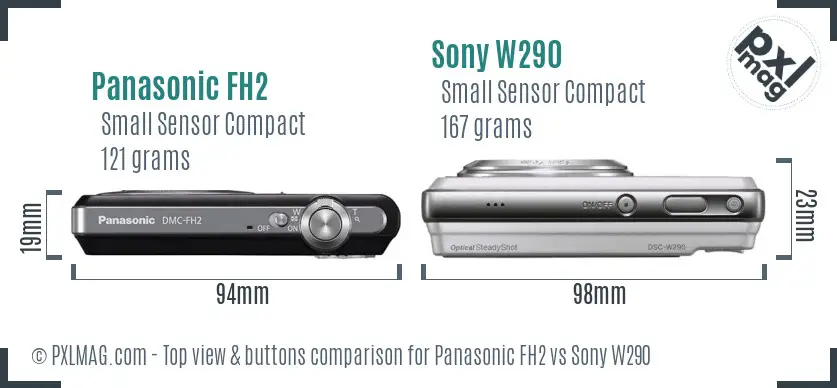 Panasonic FH2 vs Sony W290 top view buttons comparison