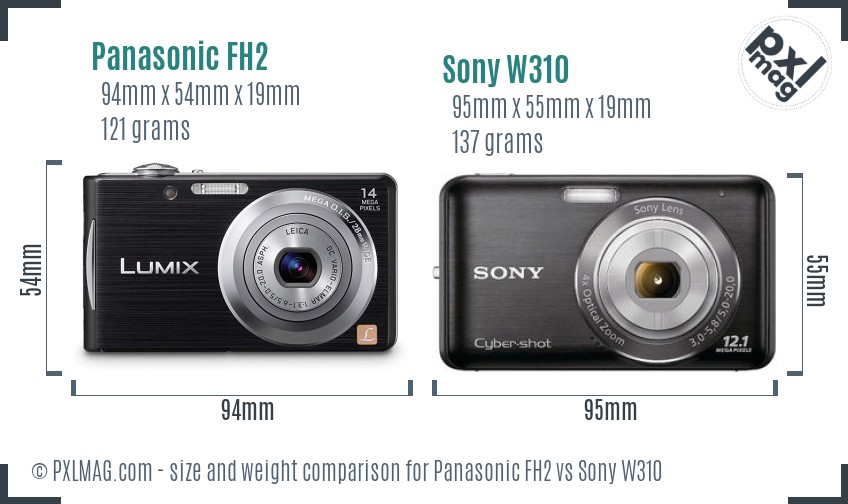 Panasonic FH2 vs Sony W310 size comparison