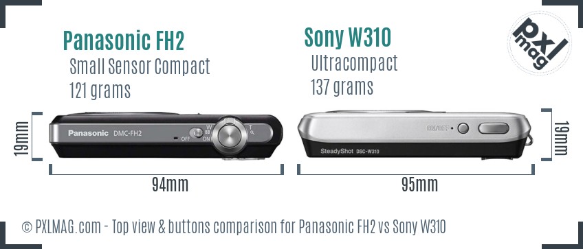 Panasonic FH2 vs Sony W310 top view buttons comparison