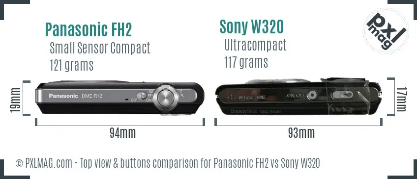 Panasonic FH2 vs Sony W320 top view buttons comparison Panasonic FH2 vs Sony W320 top view buttons comparison