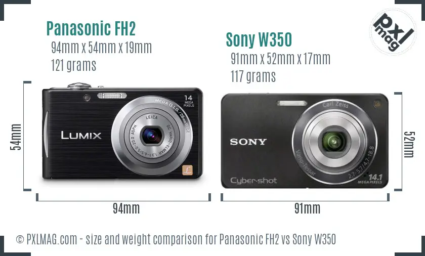 Panasonic FH2 vs Sony W350 size comparison