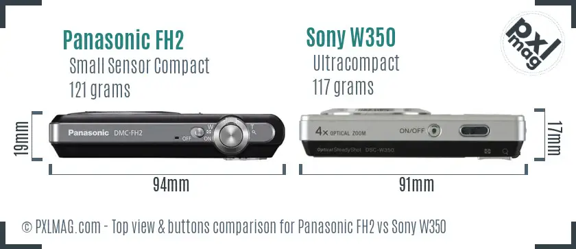 Panasonic FH2 vs Sony W350 top view buttons comparison