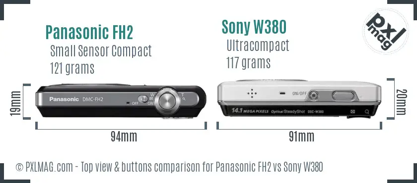 Panasonic FH2 vs Sony W380 top view buttons comparison