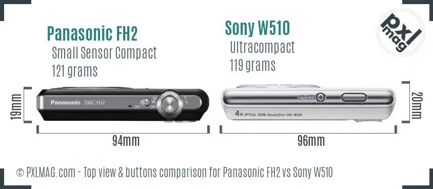 Panasonic FH2 vs Sony W510 top view buttons comparison