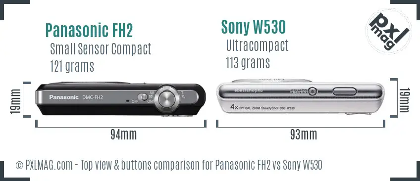 Panasonic FH2 vs Sony W530 top view buttons comparison Panasonic FH2 vs Sony W530 top view buttons comparison