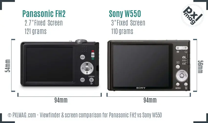 Panasonic FH2 vs Sony W550 Screen and Viewfinder comparison