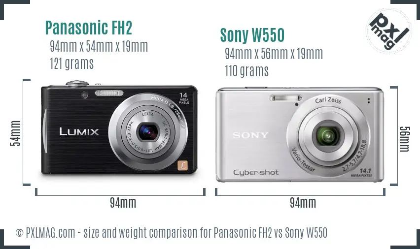 Panasonic FH2 vs Sony W550 size comparison