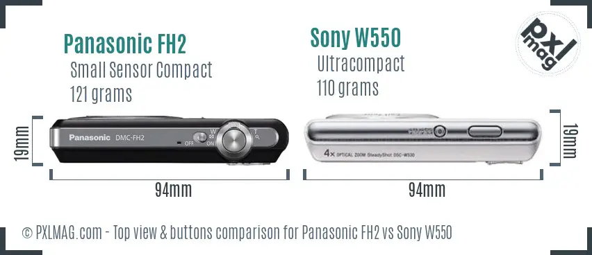 Panasonic FH2 vs Sony W550 top view buttons comparison