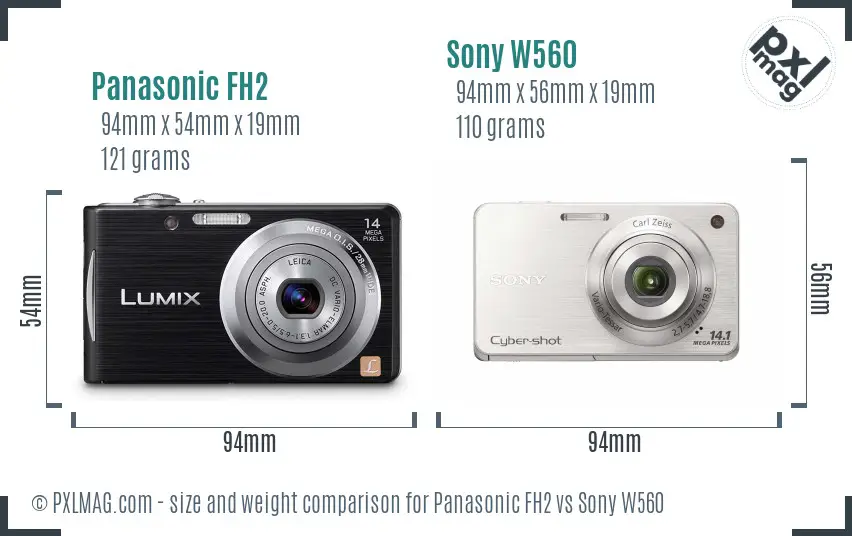 Panasonic FH2 vs Sony W560 size comparison