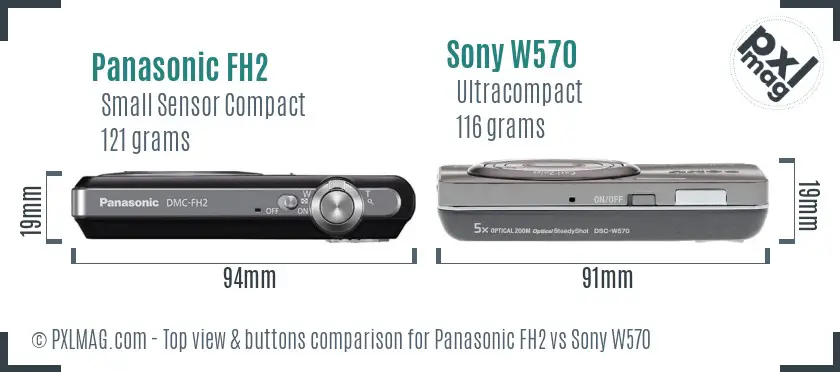 Panasonic FH2 vs Sony W570 top view buttons comparison