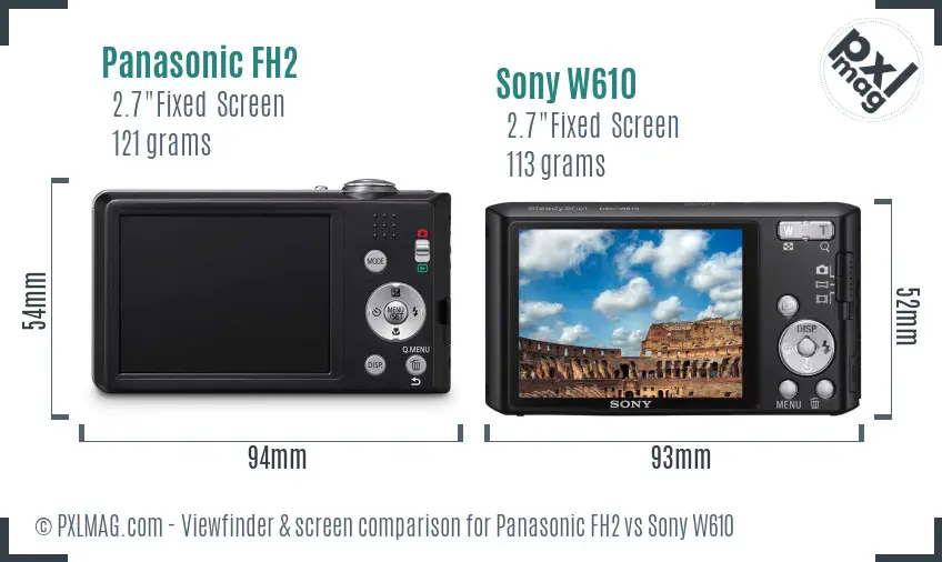 Panasonic FH2 vs Sony W610 Screen and Viewfinder comparison