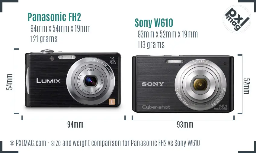 Panasonic FH2 vs Sony W610 size comparison