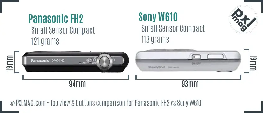 Panasonic FH2 vs Sony W610 top view buttons comparison