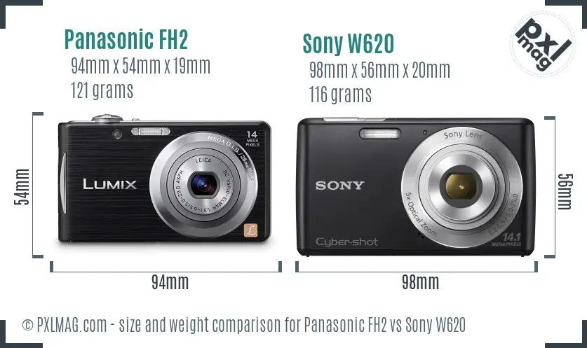 Panasonic FH2 vs Sony W620 size comparison