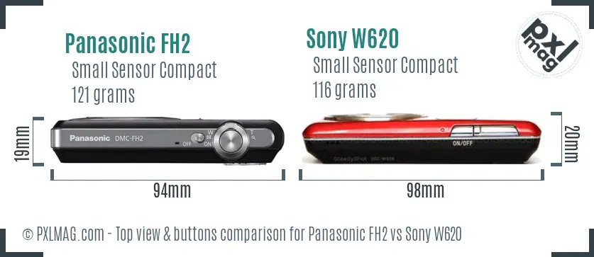 Panasonic FH2 vs Sony W620 top view buttons comparison