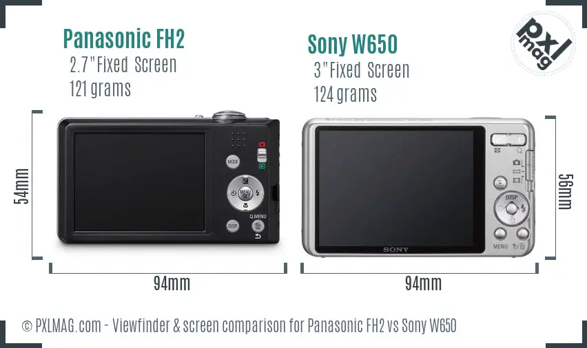 Panasonic FH2 vs Sony W650 Screen and Viewfinder comparison