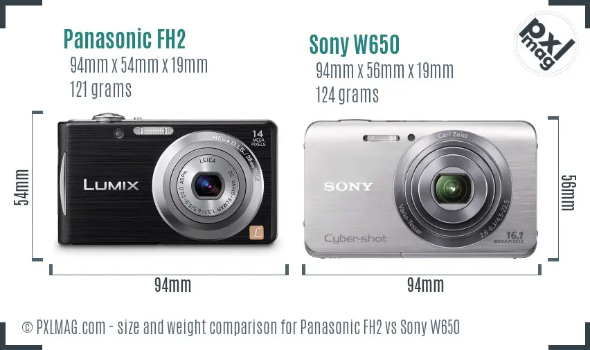 Panasonic FH2 vs Sony W650 size comparison