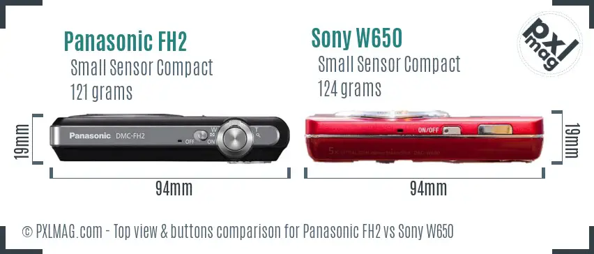 Panasonic FH2 vs Sony W650 top view buttons comparison