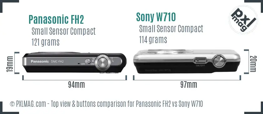 Panasonic FH2 vs Sony W710 top view buttons comparison