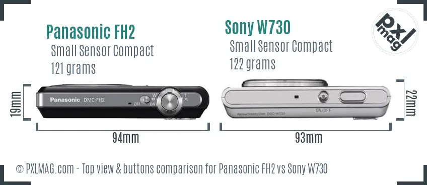 Panasonic FH2 vs Sony W730 top view buttons comparison