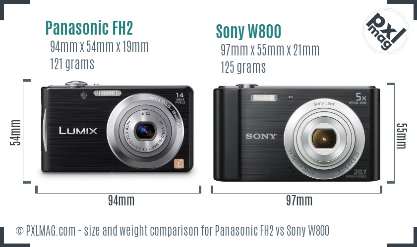 Panasonic FH2 vs Sony W800 size comparison